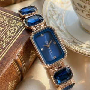 AMERICANVIBER Luxury Women’s Analog Watch with Diamond-Studded Rectangular Dial & Stone-Studded Bracelet Strap, Premium Rose Gold Designer Ladies Wrist Watch