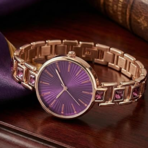 AMERICANVIBER Red Diamond-Studded Women’s Analog Watch with Adjustable Strap, Stylish Round Dial Wrist Watch for Girls & Ladies, Suitable for Casual, Office, and Formal Use